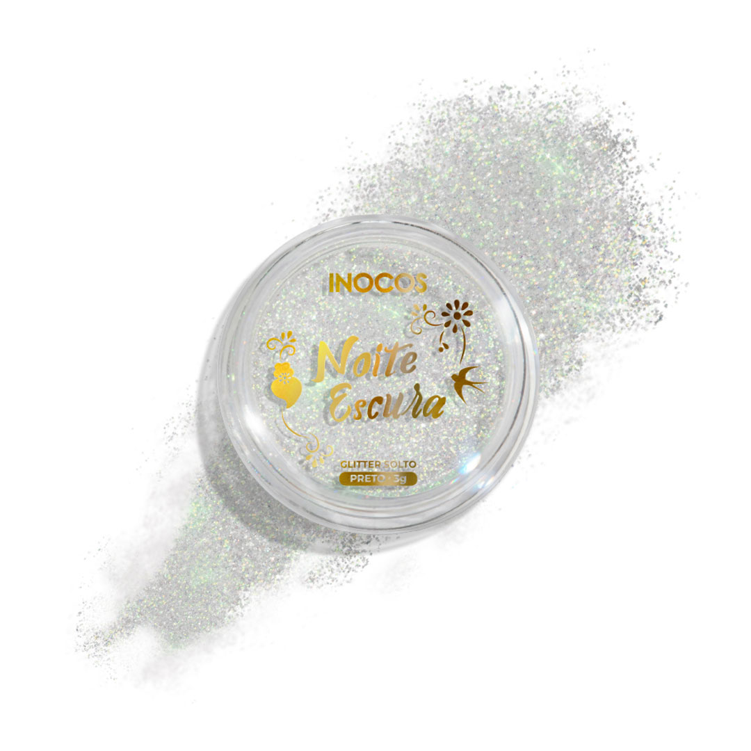 Inocos glitter solto 2 em 1 noite escura prata holográfico