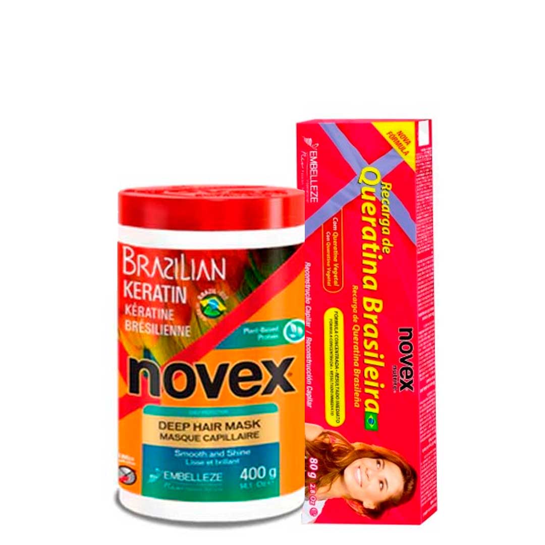 Novex Queratina Brasileira 1=2 máscara 400g + recarga 80g